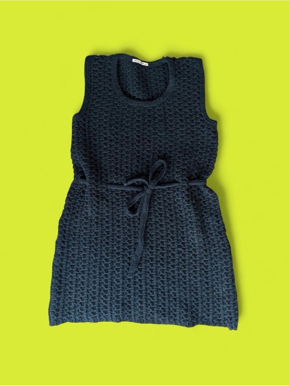 Black Sleeveless Knit Mini Dress with Tie Waist